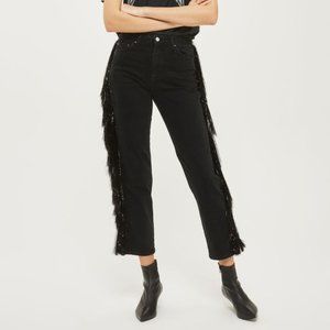 Topshop tinsle fringe black hem pants